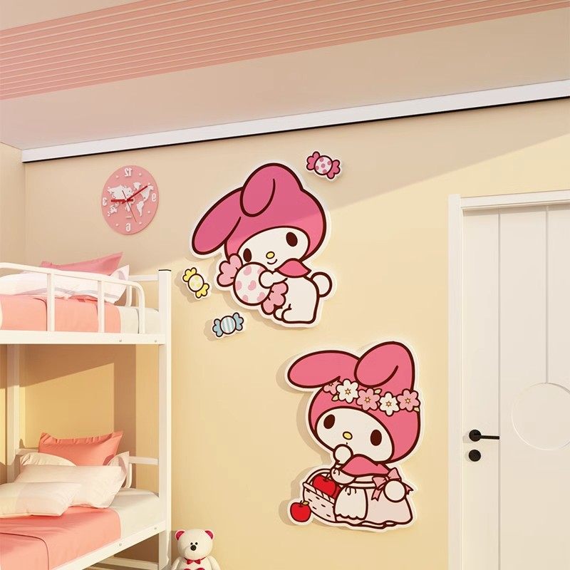 儿童房三丽鸥贴纸布置小公主卧室墙面装饰画女孩墙壁遮丑改造墙贴
