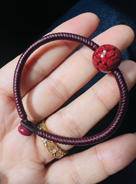 酒红色高光泰蜡金刚结高含量原矿朱砂晶体转运珠平安扣手绳