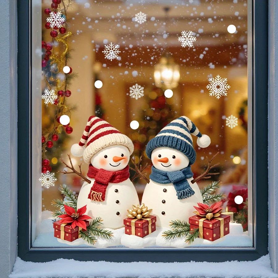 1pc Christmas Snowman Window Clings Removable Static Cling D