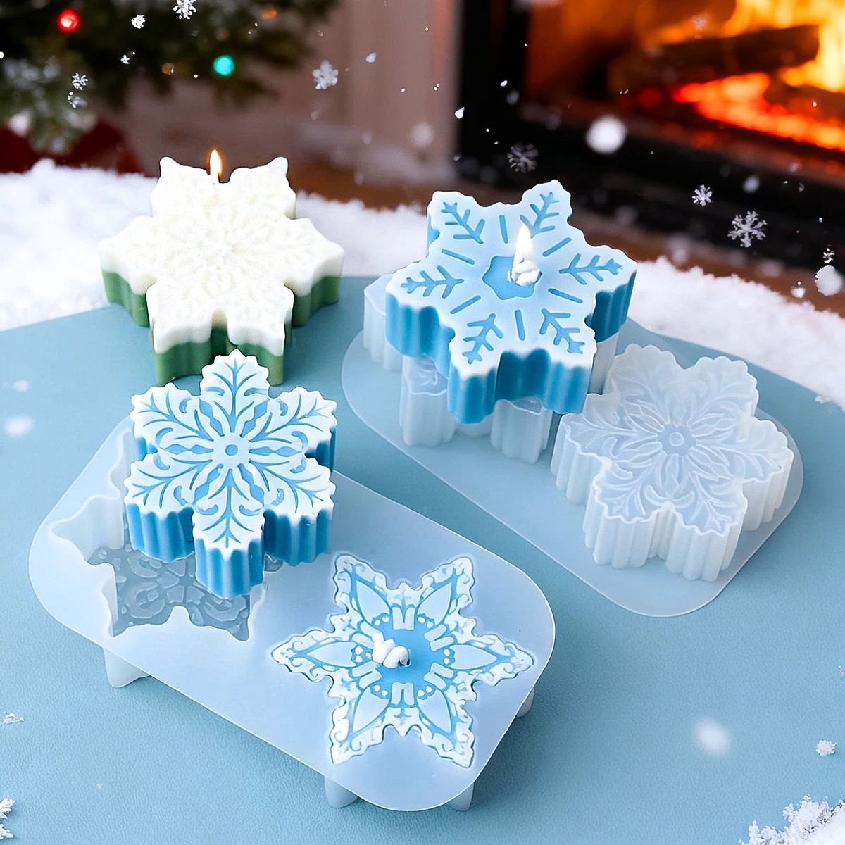 2 Holes 3D Snowflake Silicone Candle Mold Christmas Scented