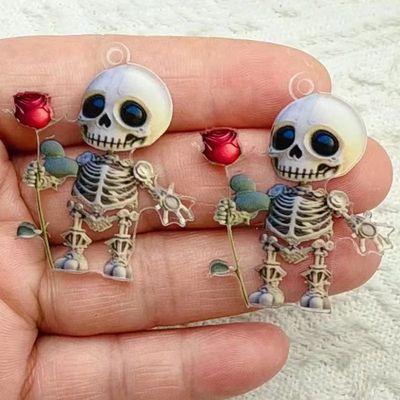 10Pcs Halloween Acrylic Charms Skeleton rose For Earring Key