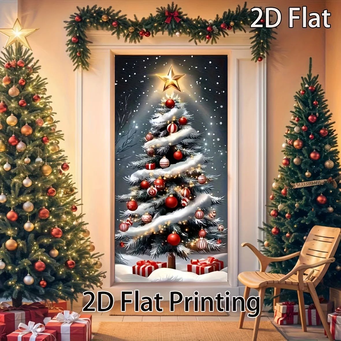 1 holiday 2D Christmas wild door flag with tree and gift pat
