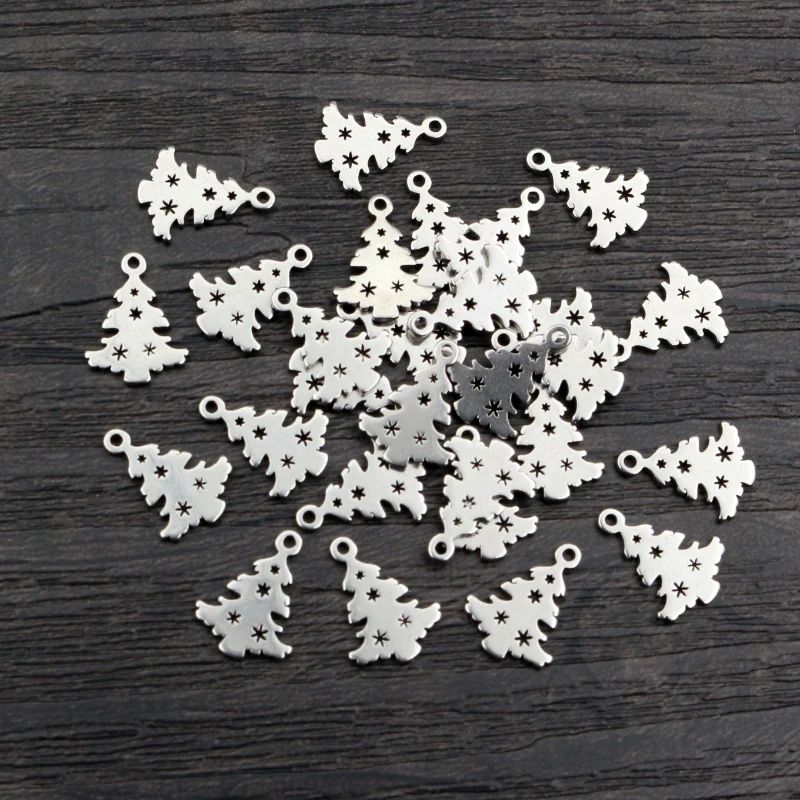 30pcs 12x9mm No Fade 316 Stainless Steel Christmas Trees Cha