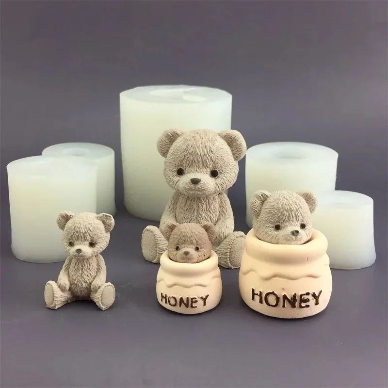 Cute Bear Honey Jar Silicone Candle Mold Chocolate Cake Ice