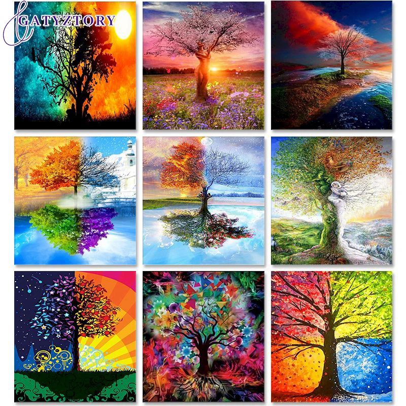 Painting By Numbers Kits Four Season Trees DIY 60x75cm Oil D