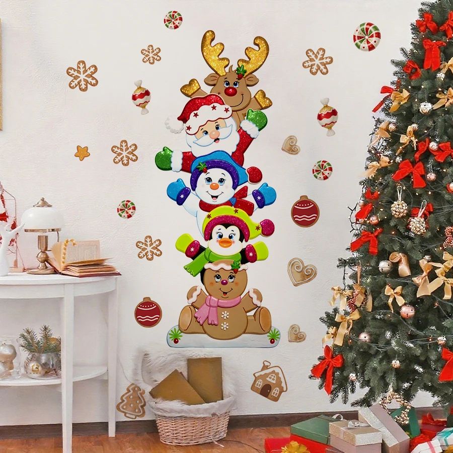 1pc Cartoon Christmas Stackable Wall Stickers Removable PVC