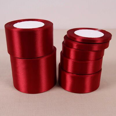 (25 yards/roll) Wine Red Single Face Satin Ribbon Gift Wrapp