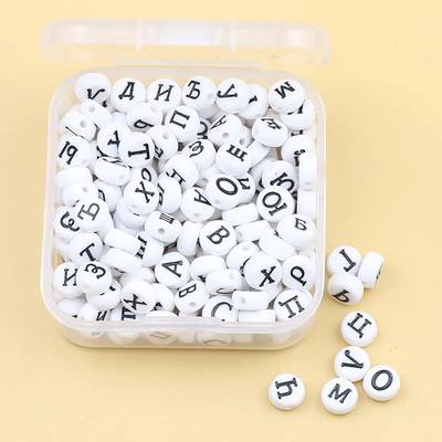 1 Box 200 Pcs White 4x7mm round Russian letter Set acrylic b