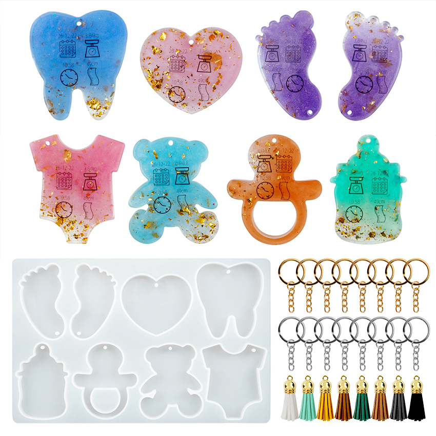 Baby Foot Heart Bear Key Earring Silicone Mold for DIY Epoxy