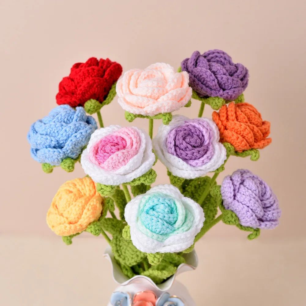 Knitting Flower Rose Tulips Daisy Single Bouquet Simulation