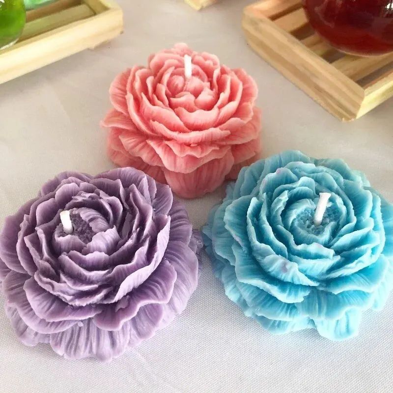 3D Peony Candle Silicone Mold DIY Relief Flower Soap Resin P