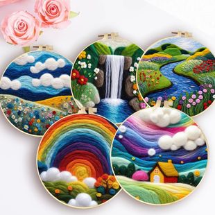 Frame Felting Painting Emb DIY Landscape Waterfall Wool