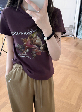 RUBBIT夏季新品 宝藏ins风贝壳印花T恤 休闲百搭减龄款正肩上衣女