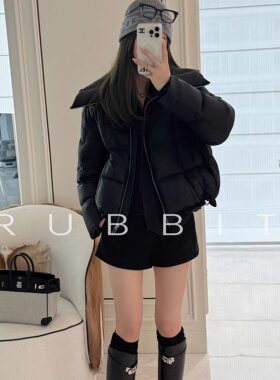 RUBBIT冬日简约轮廓感 90鹅绒 短款翻领保暖羽绒服外套