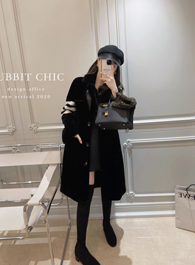 Rubbit  黑色中长款皮毛一体