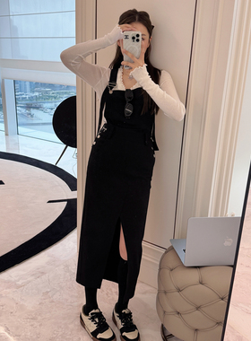 兔兔独家原创 美学身型设计感 显瘦精致重工抗皱西装背带裙长裙