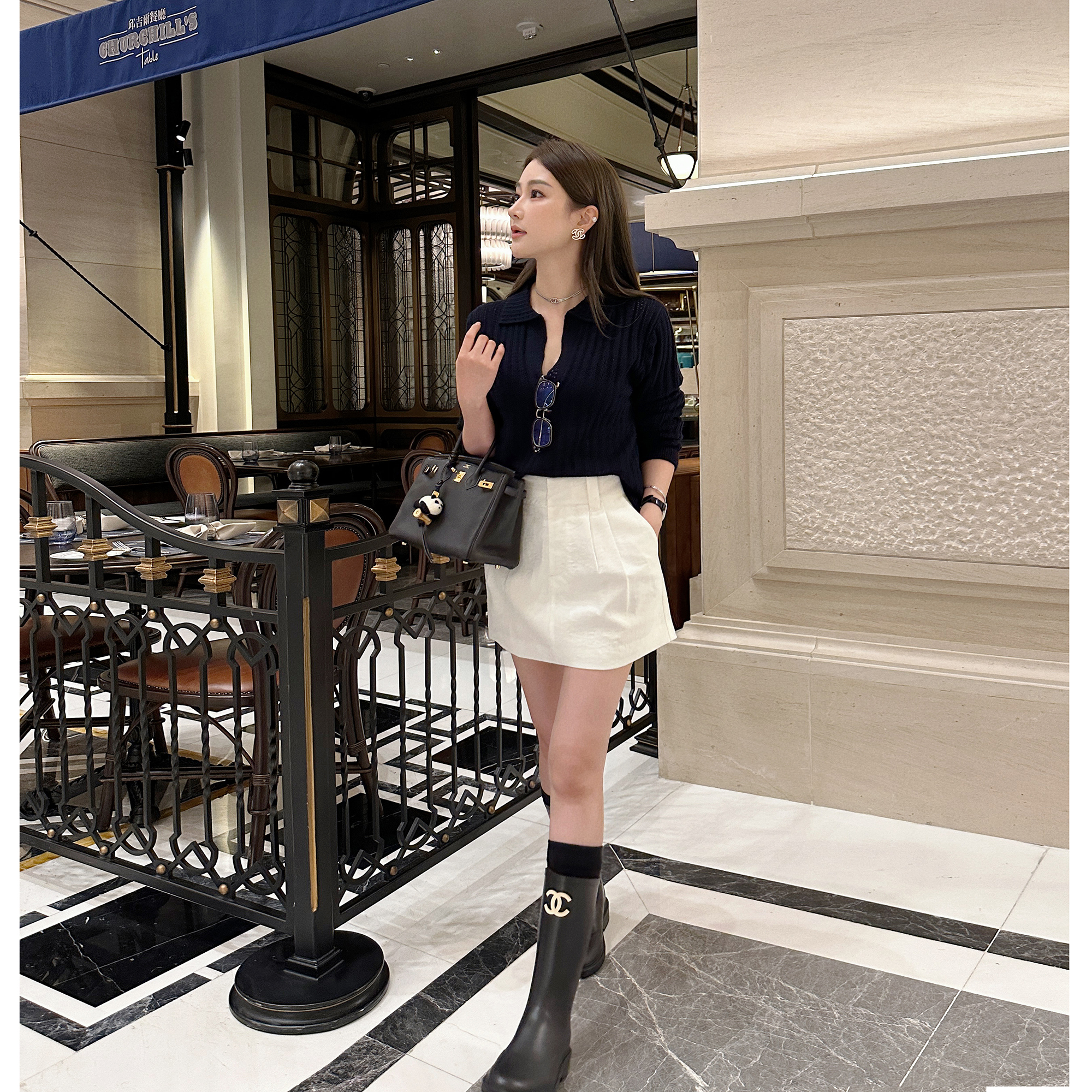 羊毛针织上衣翻领显瘦V领