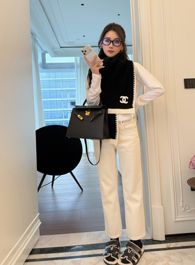 RUBBIT腿模！筷子腿~高腰直筒九分磨毛牛仔裤 显腿细直法棍烟管裤