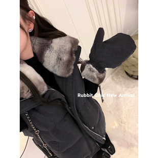 RUBBIT轻奢系 温暖时髦~皮草领羽绒马甲 手套羽绒服马夹外套女