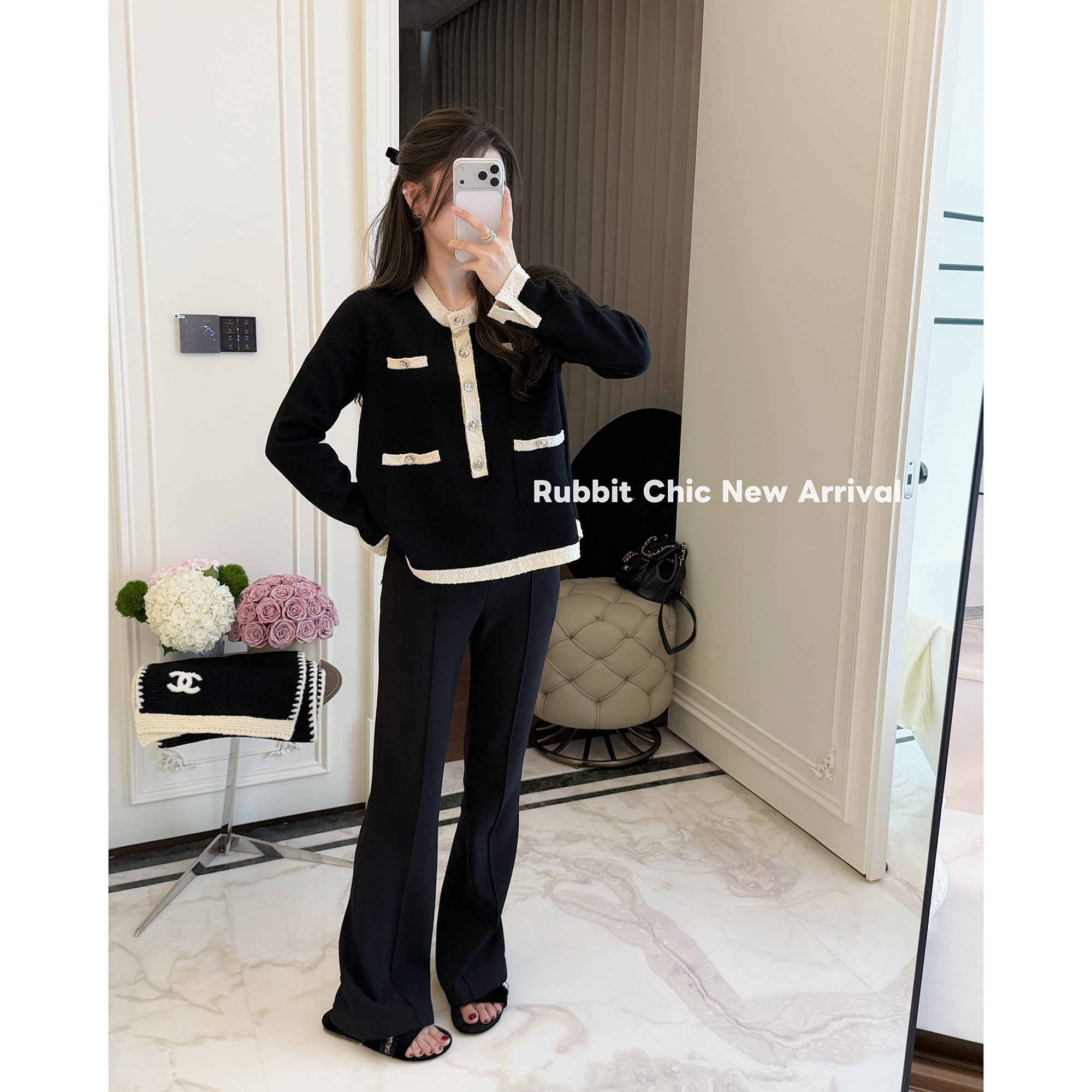 RUBBIT轻奢‘巴黎衫’气质小香羊毛针织衫 轮廓A摆显瘦毛衣上衣女