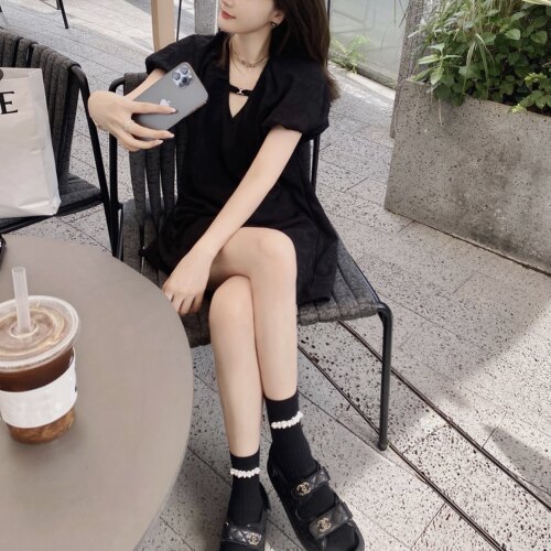 显瘦藏肉宽松连衣裙女