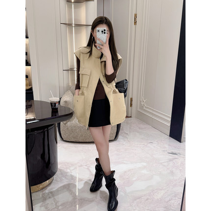 RUBBIT "高知女性" 复古美式工装休闲马甲 宽松叠搭户外马夹