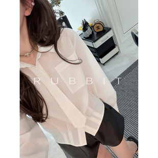 RUBBIT CHIC 法式飘带重工翻领白衬衫 精致工艺免烫抗皱薄款上衣