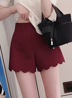 RUBBIT夏季新品 巨吸睛高腰花瓣西装短裤 好版型小众设计感裤子女