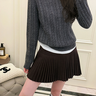 高品质羊毛精纺软花呢高腰A字细百褶裙裤 酒红色 圣诞2025 RUBBIT