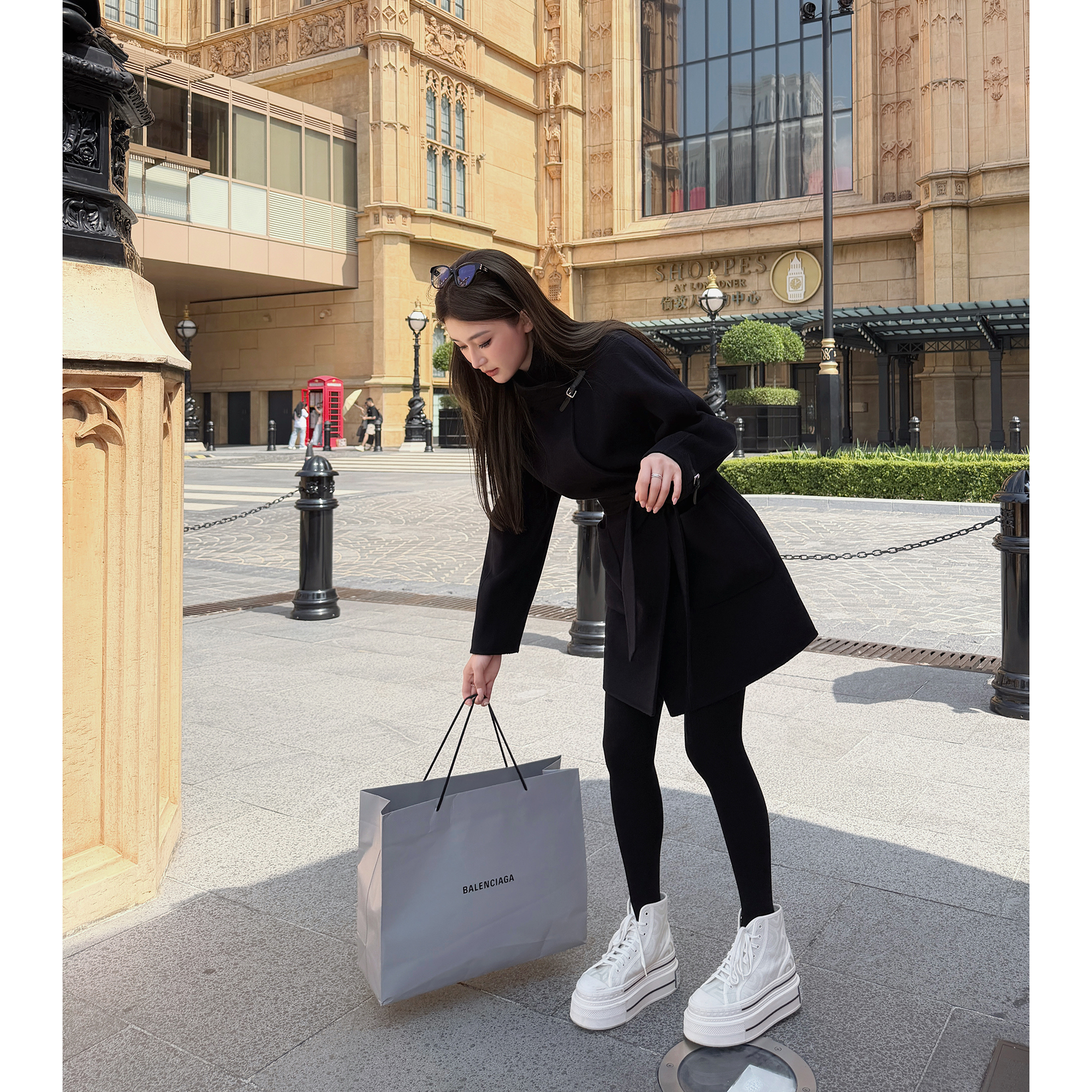 RUBBIT轻奢系 高智通勤澳羊毛双面呢大衣 皮扣羊绒中长腰带款外套