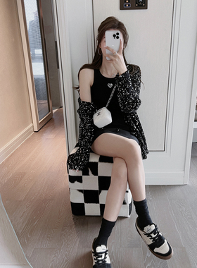 RUBBIT23早秋新品 银河星空针织开衫 有质重工感亮片中长款外套女