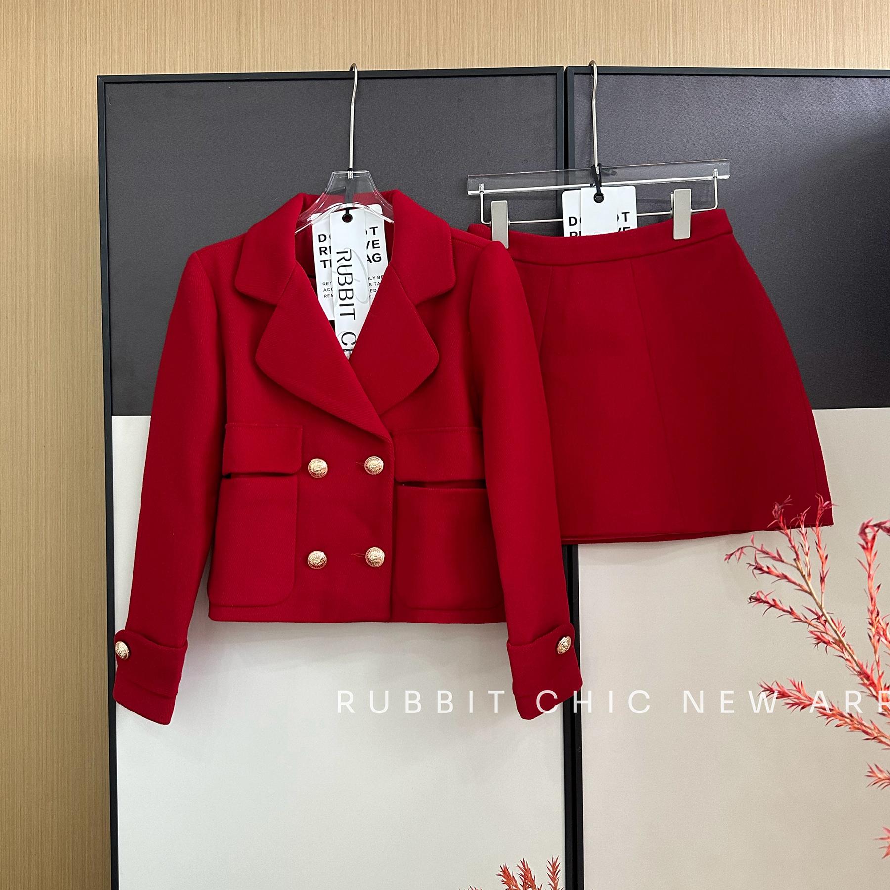 秋冬新品红色小香套装外套