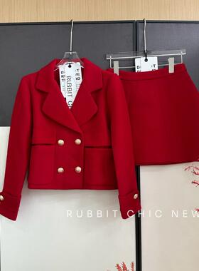 限量分享 不支持退换 红圣诞套装外套+半裙 两件套