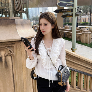 朦胧美荷叶边系带白衬衫 RUBBIT春夏 法式 高档丝棉 高级温柔系