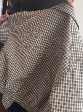 直播间限量分享 买手店合作款 刺绣格子翻领短款外套