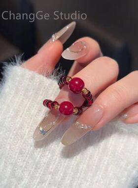 ChangGe Studio 本命年防朱砂串珠戒指女好运食指戒2025新款石榴
