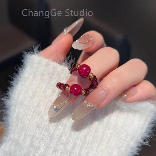 ChangGe Studio 本命年防朱砂串珠戒指女好运食指戒2025新款石榴