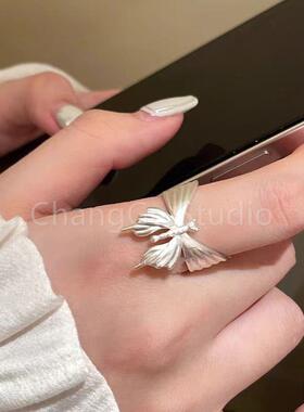 ChangGe Studio 银色蝴蝶开口戒指女小众设计时尚个性食指戒2024