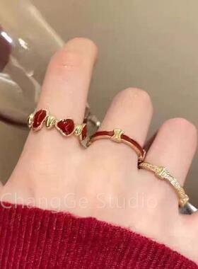 ChangGe Studio 酒红色不规则开口戒指女轻奢小众设计感复古食指