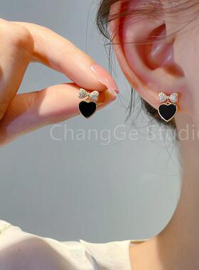 ChangGe Studio 新款925银针黑桃耳环女甜酷爱心蝴蝶结耳钉小众设