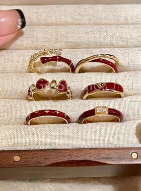 ChangGe Studio 安可拉红色滴釉开口戒指女轻奢小众高级感食指戒