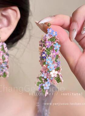 ChangGe Studio Spring Juice！森系蓝莓花朵耳环女海边度假拍照