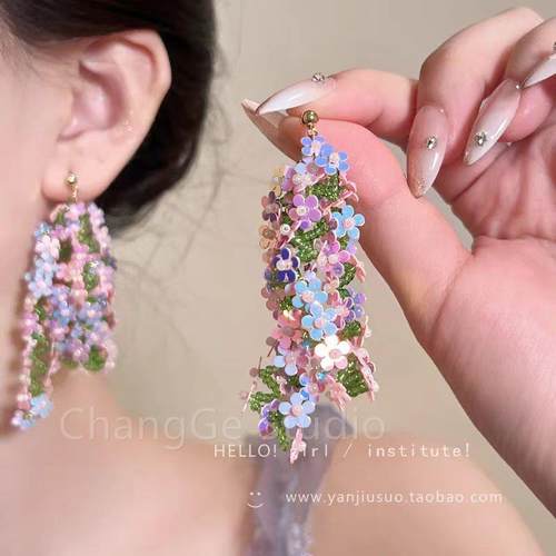 ChangGe Studio Spring Juice！森系蓝莓花朵耳环女海边度假拍照