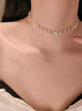 奥特莱斯品牌折扣店撤柜清仓捡漏高级感法式珍珠锆石短款编织项链