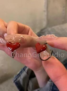 ChangGe Studio 安可拉红色滴油爱心耳钉韩版甜酷风个性耳环高级