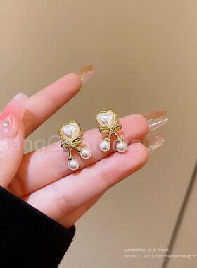 ChangGe Studio 秋冬蝴蝶结爱心猫眼石耳环女2024年新款潮时尚耳