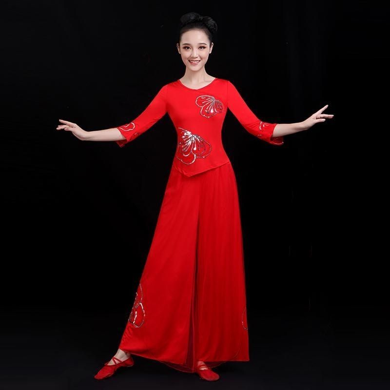 新款广场舞套装古典舞秧歌服中老年喜庆腰鼓舞蹈服扇子舞表演服女