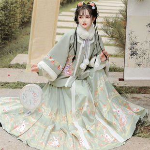 古装国风兔元素原创明制汉服女冬季马面裙半壁加厚拜年服全套日常
