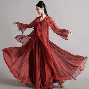 旦小怡盖盖纱衣民族风复古表演服酒红色新款舞蹈服中国风爵士舞服