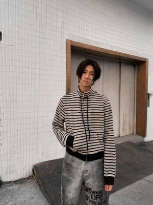 小众轻亚复古正肩条纹抽绳卫衣潮